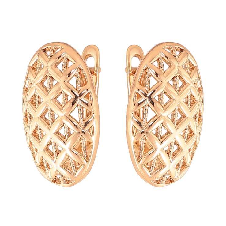 Сережки Xuping колір Позолота 18К англійський замок "Овальні з різьбленим візерунком" фото №11