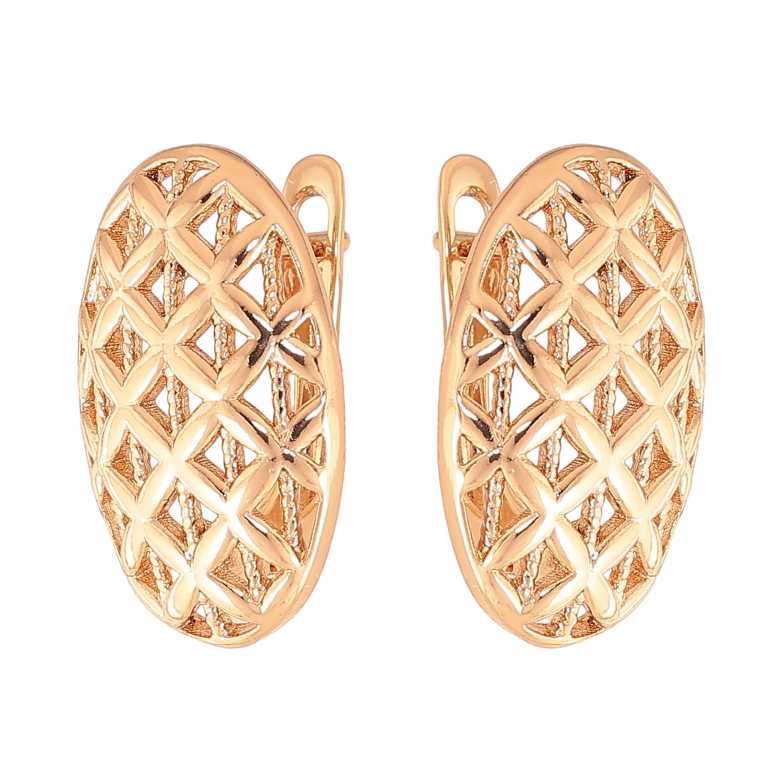 Сережки Xuping колір Позолота 18К англійський замок "Овальні з різьбленим візерунком" фото №1