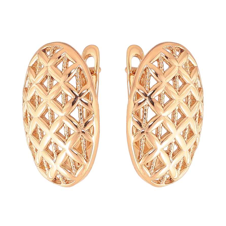 Сережки Xuping колір Позолота 18К англійський замок "Овальні з різьбленим візерунком" фото №1