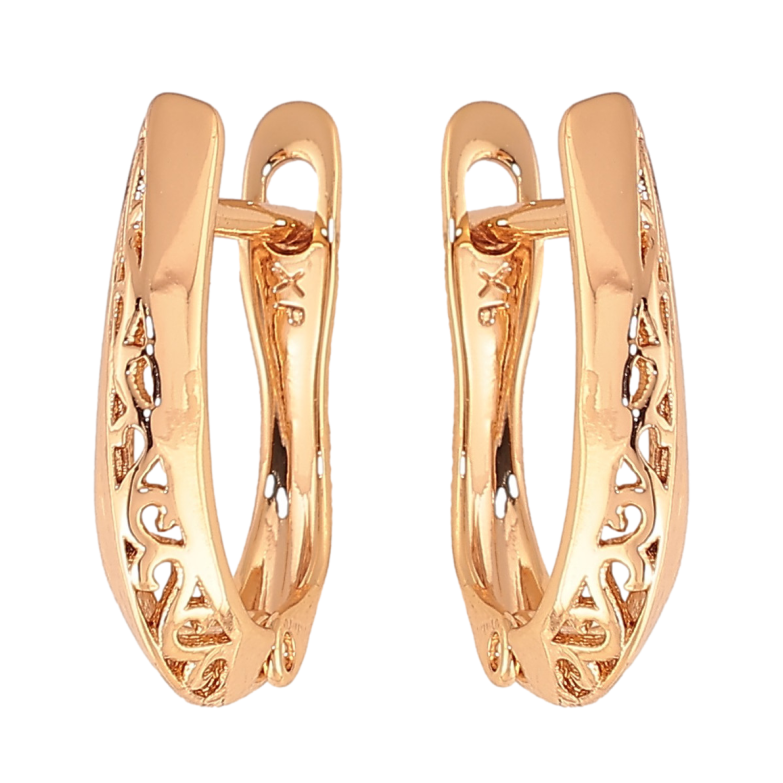 Серьги Xuping цвет Позолота 18К английский замок "Резной узор" фото №1