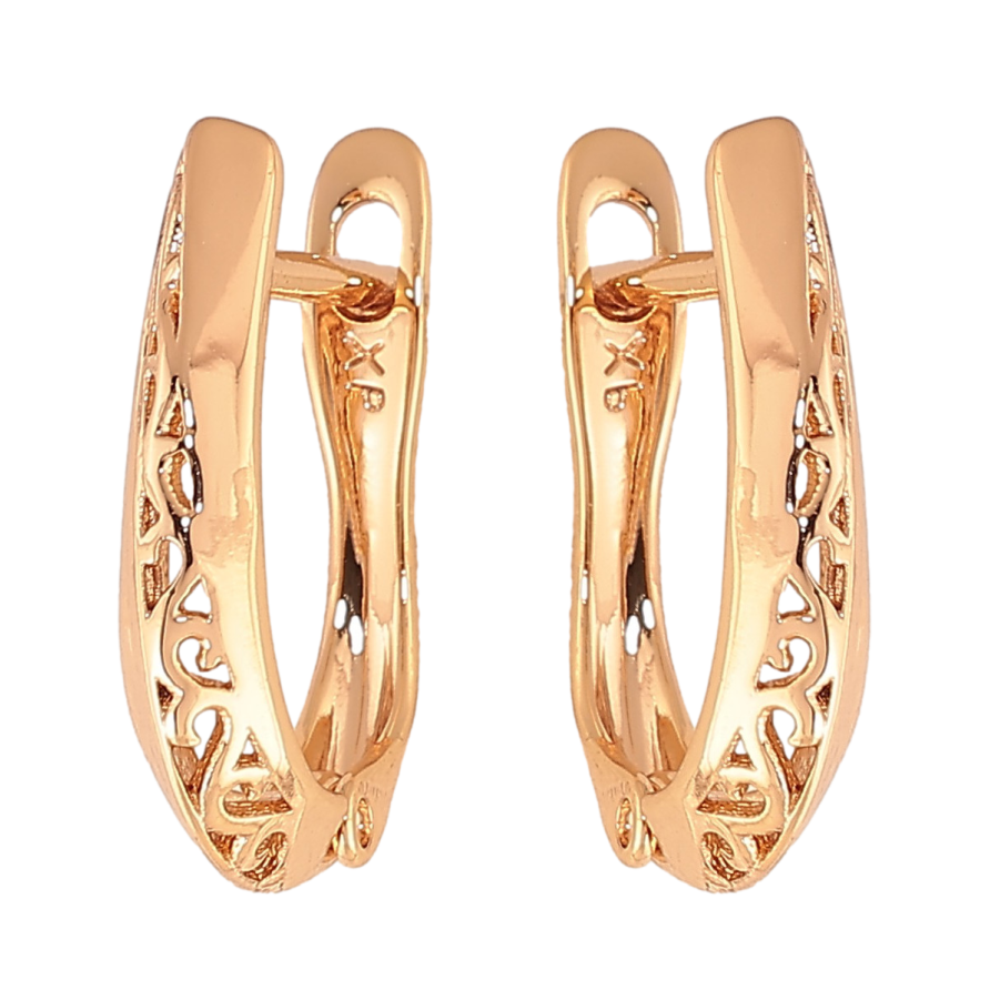 Серьги Xuping цвет Позолота 18К английский замок "Резной узор" фото №1