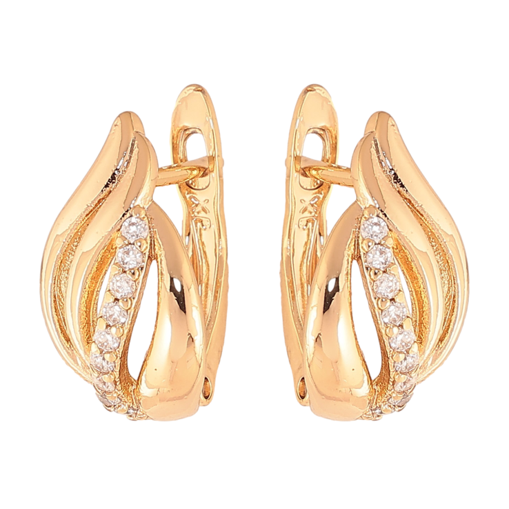 Серьги Xuping цвет Позолота 18К английский замок "Узор с кристаллами" фото №6