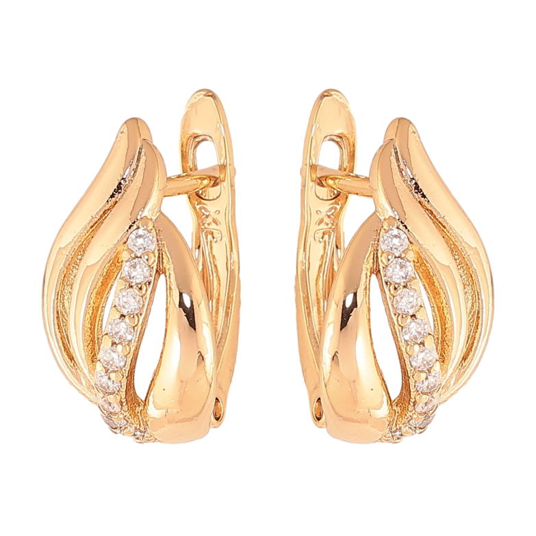 Сережки Xuping колір Позолота 18К англійський замок "Візерунок з кристалами" фото №3