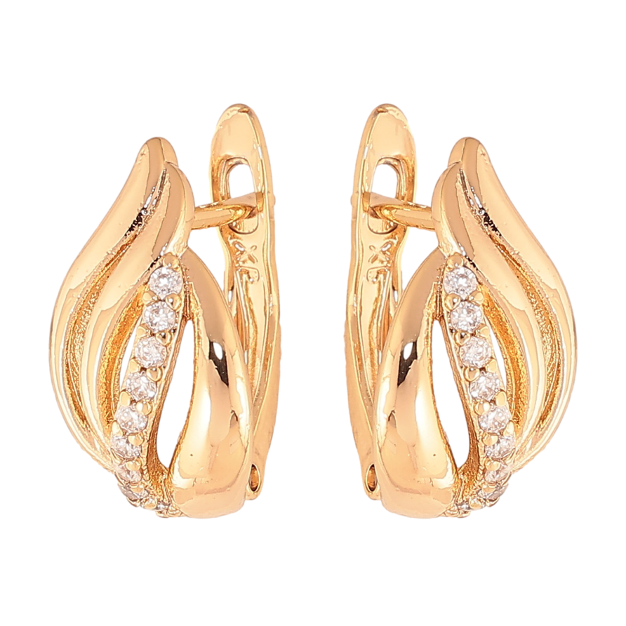 Серьги Xuping цвет Позолота 18К английский замок "Узор с кристаллами" фото №1