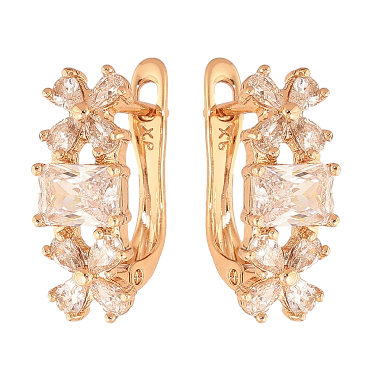 Серьги Xuping цвет Позолота 18К английский замок "Узор с кристаллами" фото №4