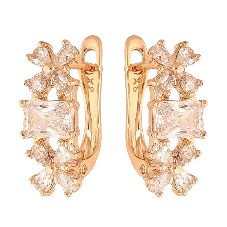 Сережки Xuping колір Позолота 18К англійський замок "Візерунок з кристалами" фото №3