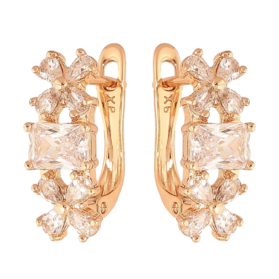 Серьги Xuping цвет Позолота 18К английский замок "Узор с кристаллами" фото №1