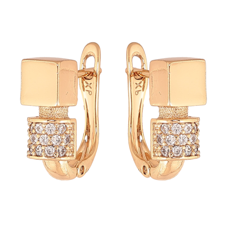 Серьги Xuping цвет Позолота 18К английский замок "Узор с кристаллами" фото №17