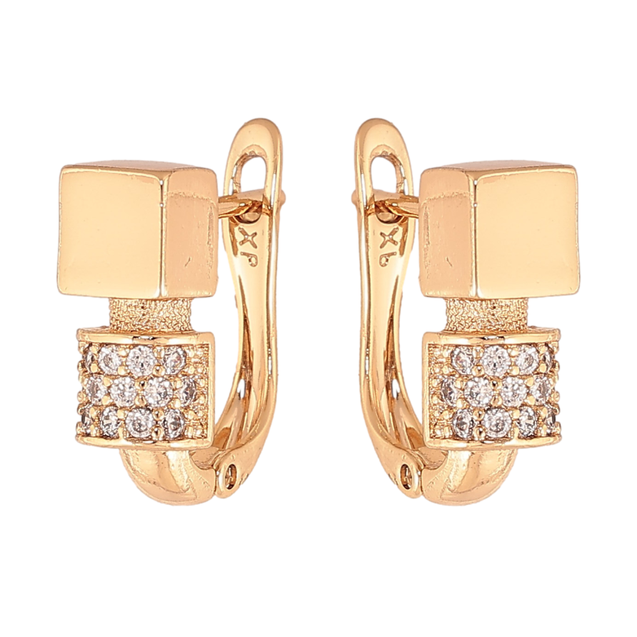 Серьги Xuping цвет Позолота 18К английский замок "Узор с кристаллами" фото №1