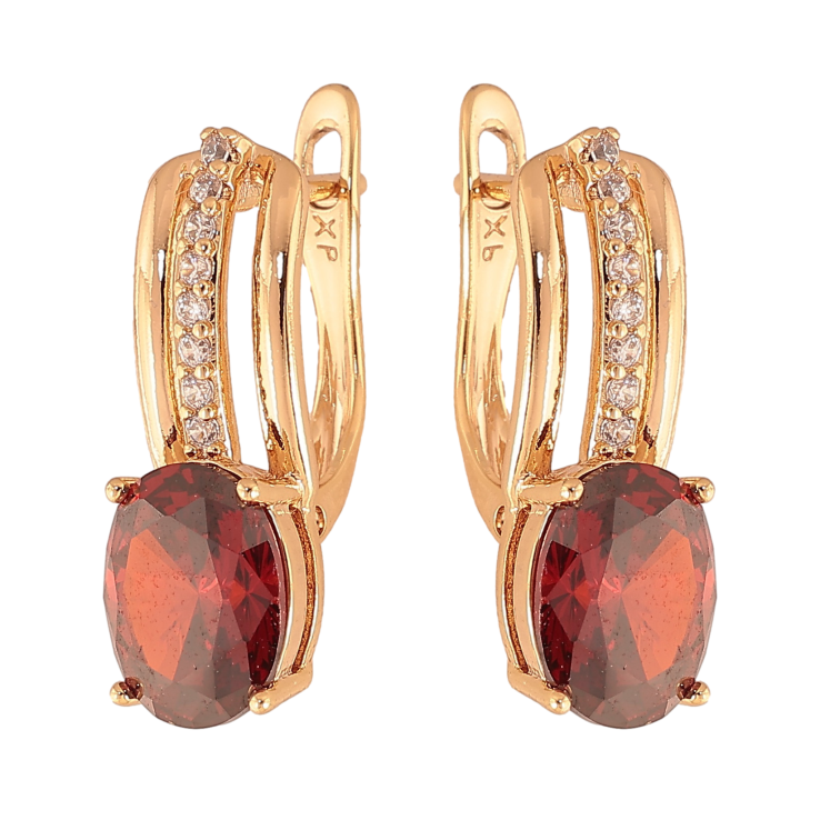 Серьги Xuping цвет Позолота 18К английский замок "Узор с красными кристаллами"  фото №3