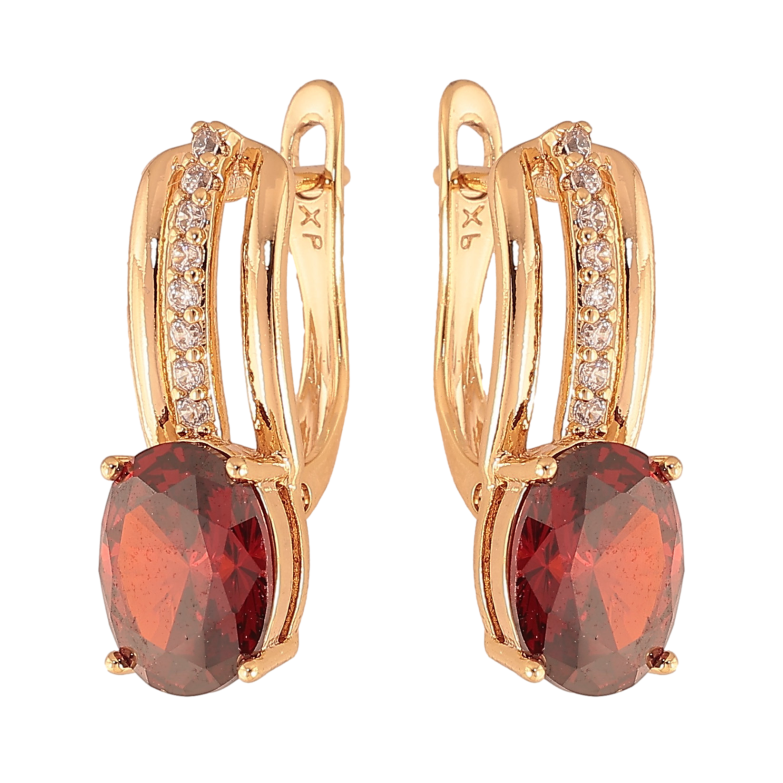 Серьги Xuping цвет Позолота 18К английский замок "Узор с красными кристаллами"  фото №2