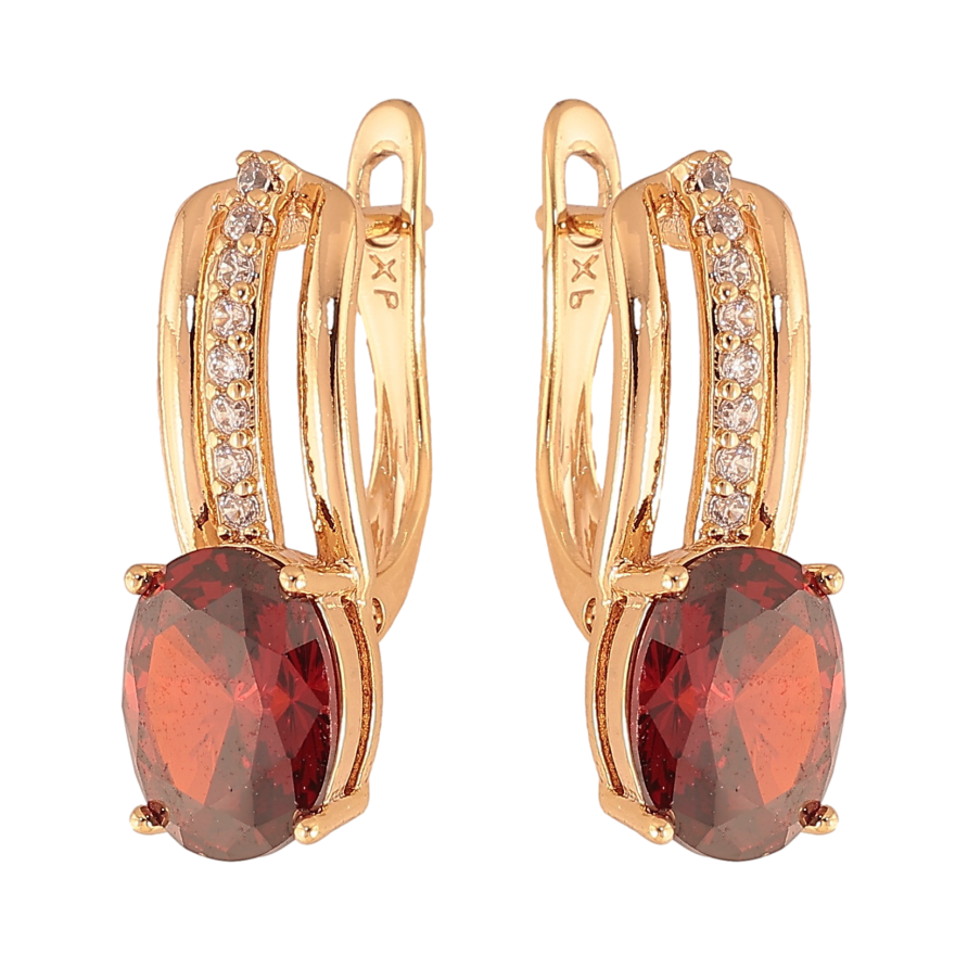 Серьги Xuping цвет Позолота 18К английский замок "Узор с красными кристаллами"  фото №1