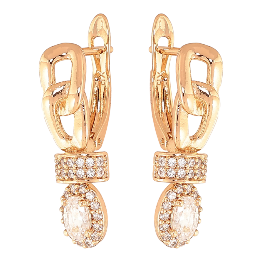 Сережки Xuping колір Позолота 18К англійський замок "Візерунок з кристалами" фото №1