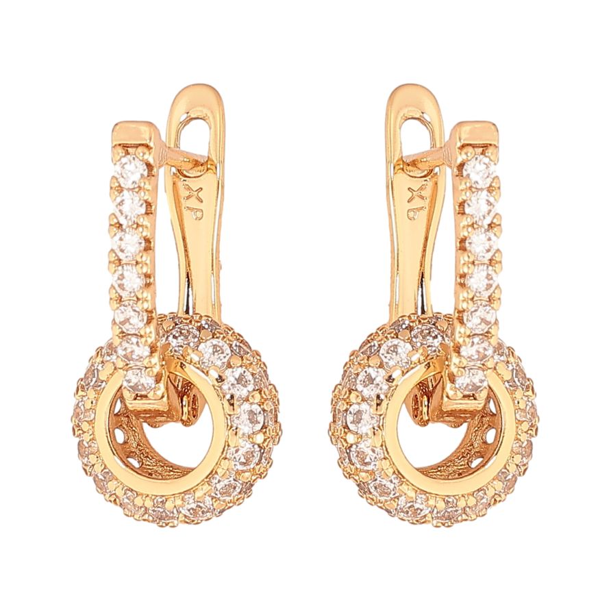 Серьги Xuping цвет Позолота 18К английский замок "Подвески с инкрустацией кристаллами" 2 в 1 фото №1