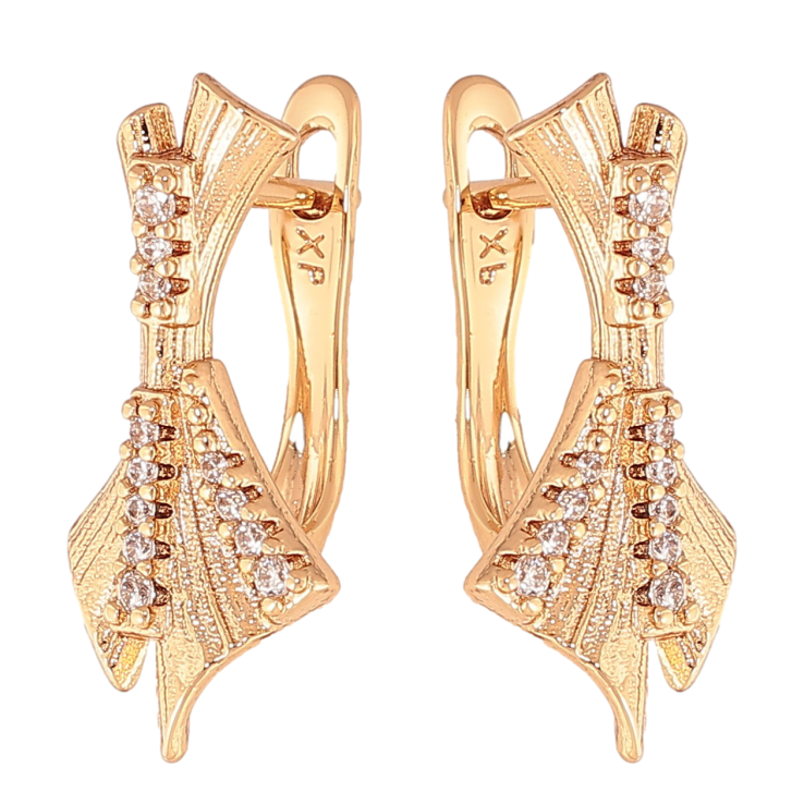 Сережки Xuping колір Позолота 18К англійський замок "Візерунок з кристалами" фото №10