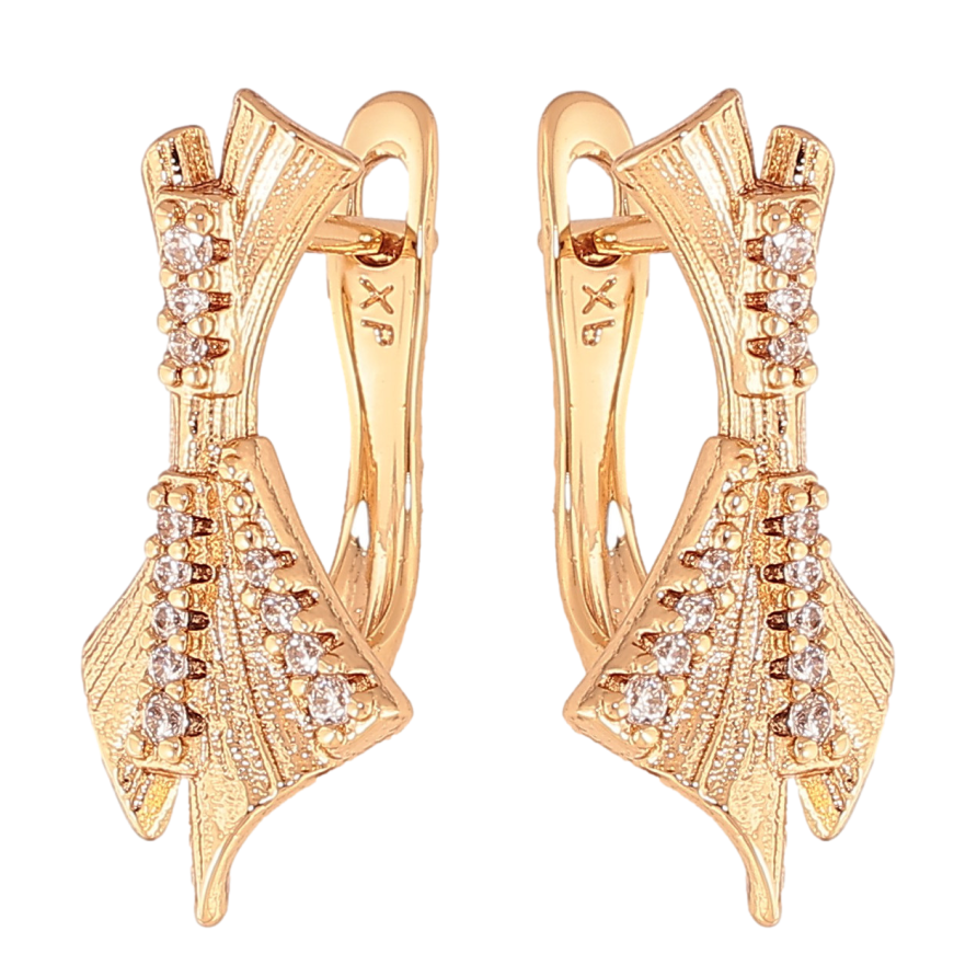 Серьги Xuping цвет Позолота 18К английский замок "Узор с кристаллами" фото №1