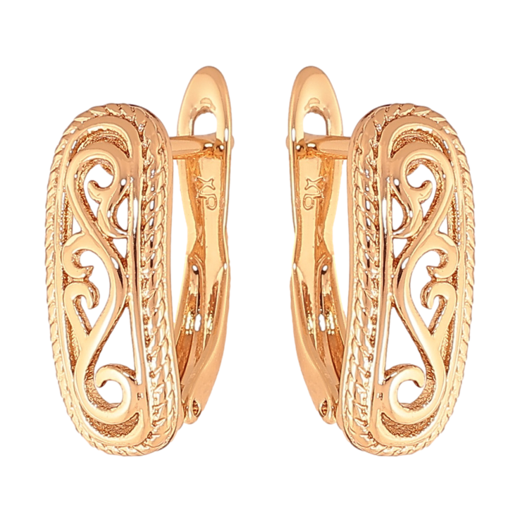 Сережки Xuping колір Позолота 18К англійський замок "Вензельний візерунок" фото №8