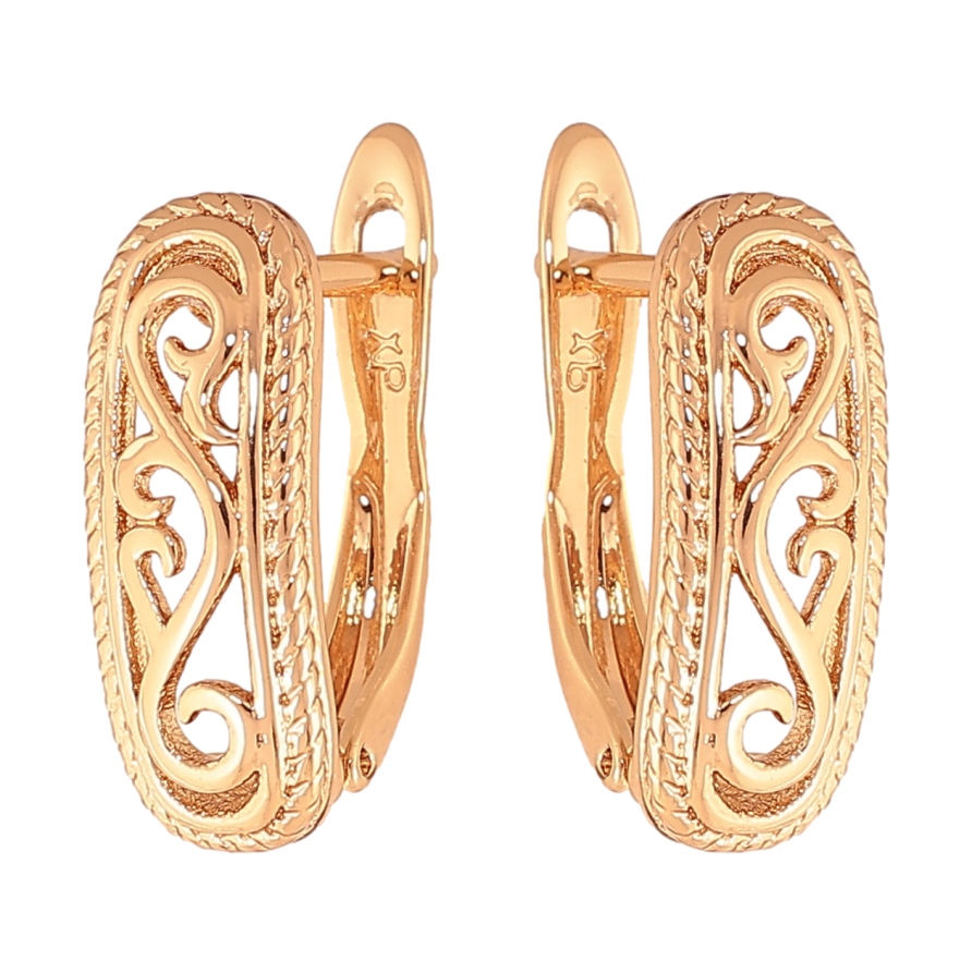 Серьги Xuping цвет Позолота 18К английский замок "Вензельный узор" фото №1