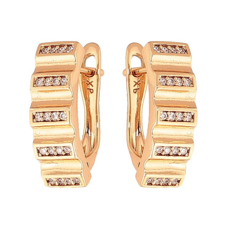 Сережки Xuping колір Позолота 18К англійський замок "Візерунок з кристалами" фото №4