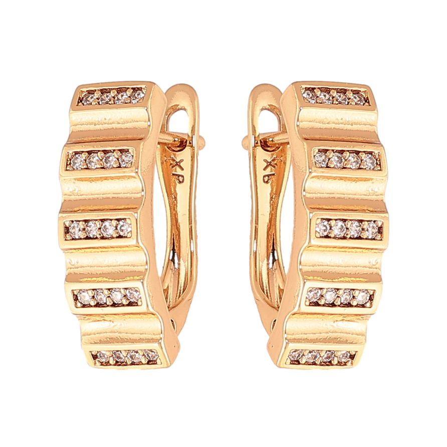 Сережки Xuping колір Позолота 18К англійський замок "Візерунок з кристалами" фото №1