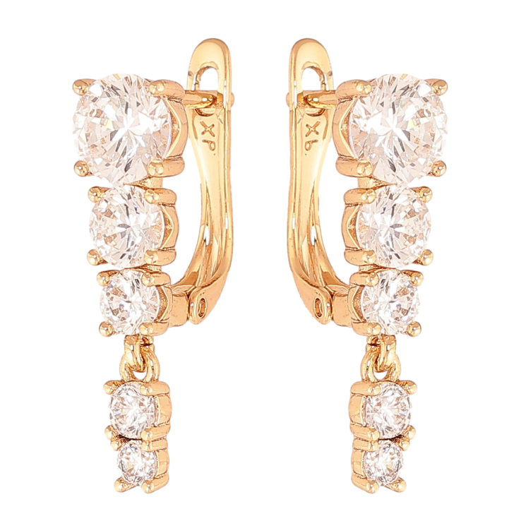 Сережки Xuping колір Позолота 18К англійський замок "Візерунок з кристалами" фото №7