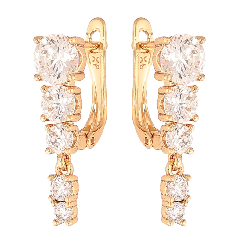 Серьги Xuping цвет Позолота 18К английский замок "Узор с кристаллами" фото №1