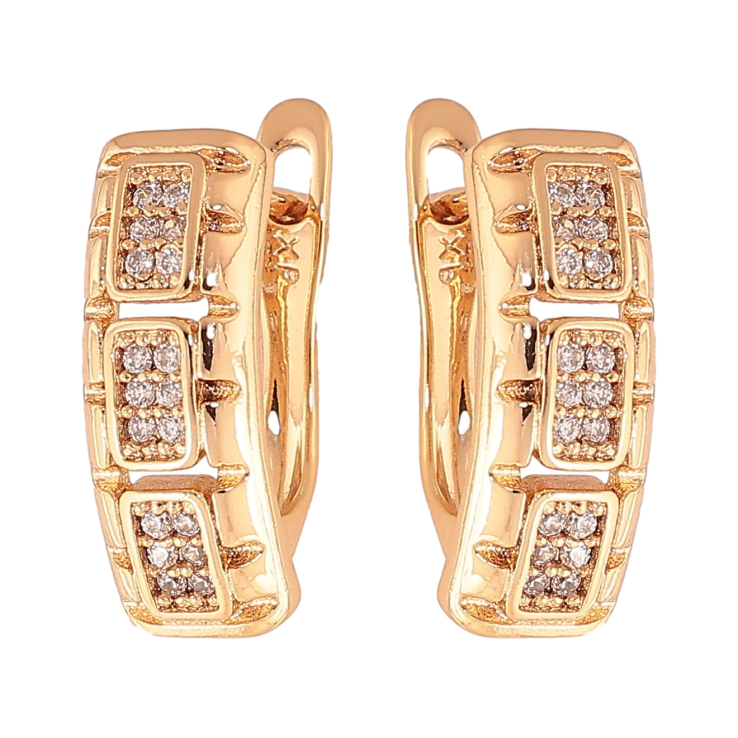 Сережки Xuping колір Позолота 18К англійський замок "Візерунок з кристалами" фото №5