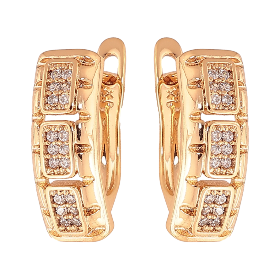 Сережки Xuping колір Позолота 18К англійський замок "Візерунок з кристалами" фото №1