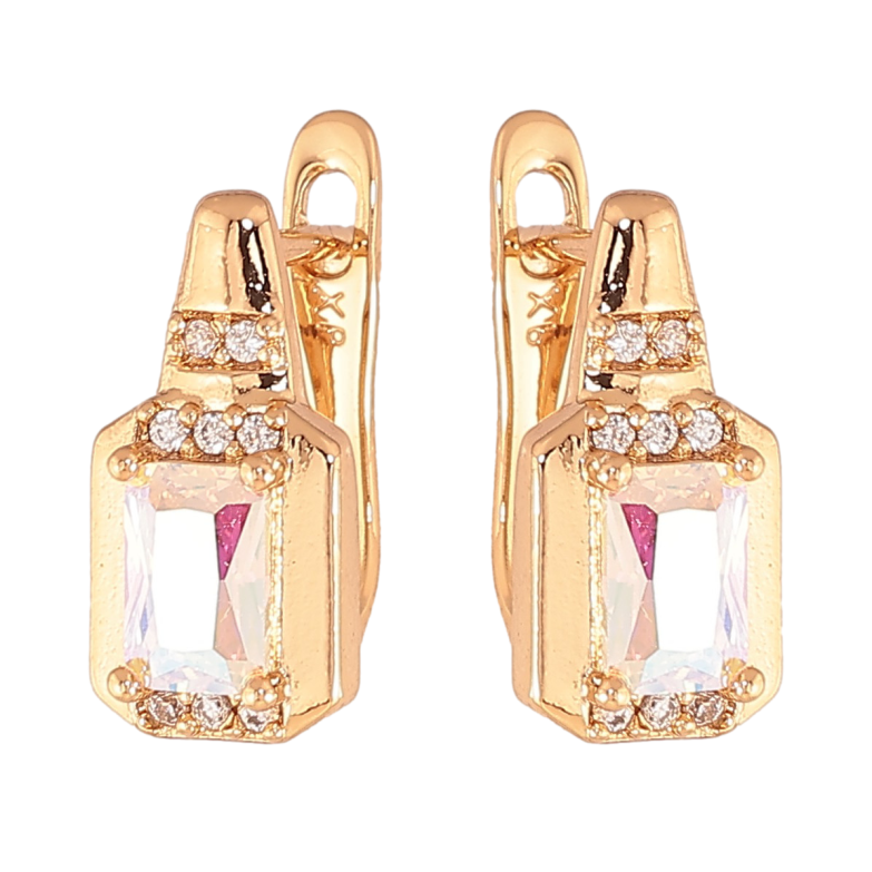 Серьги Xuping цвет Позолота 18K английский замок "Узор с радужными кристаллами" фото №1 Серьги Xuping цвет Позолота 18K английский замок "Узор с радужными кристаллами" фото №1
