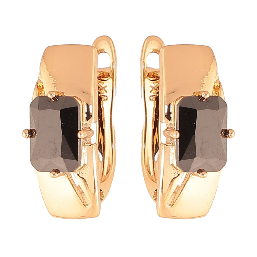 Серьги Xuping цвет Позолота 18K английский замок "Узор с черными кристаллами" фото №1