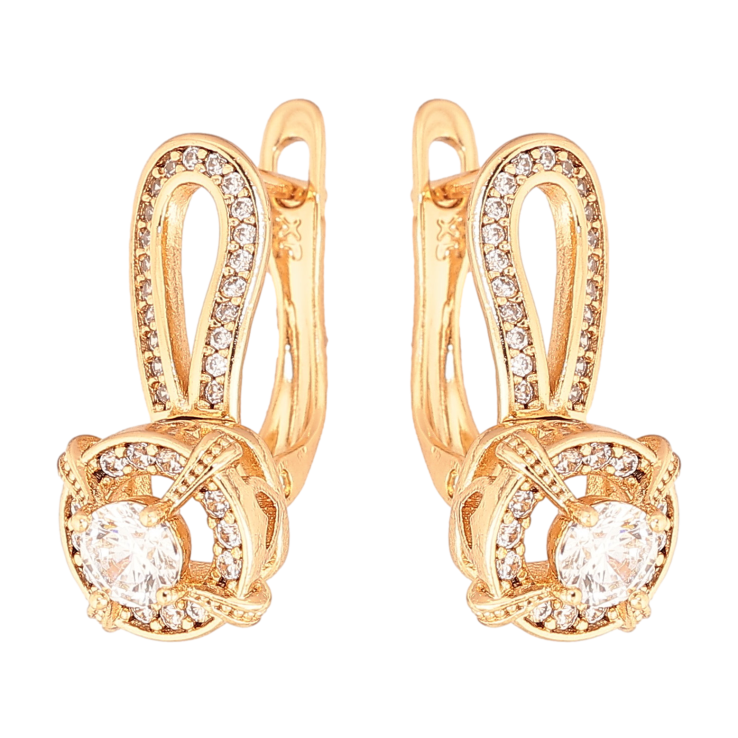 Сережки Xuping колір Позолота 18K англійський замок "Візерунок з кристалами" фото №3 Сережки Xuping колір Позолота 18K англійський замок "Візерунок з кристалами" фото №3