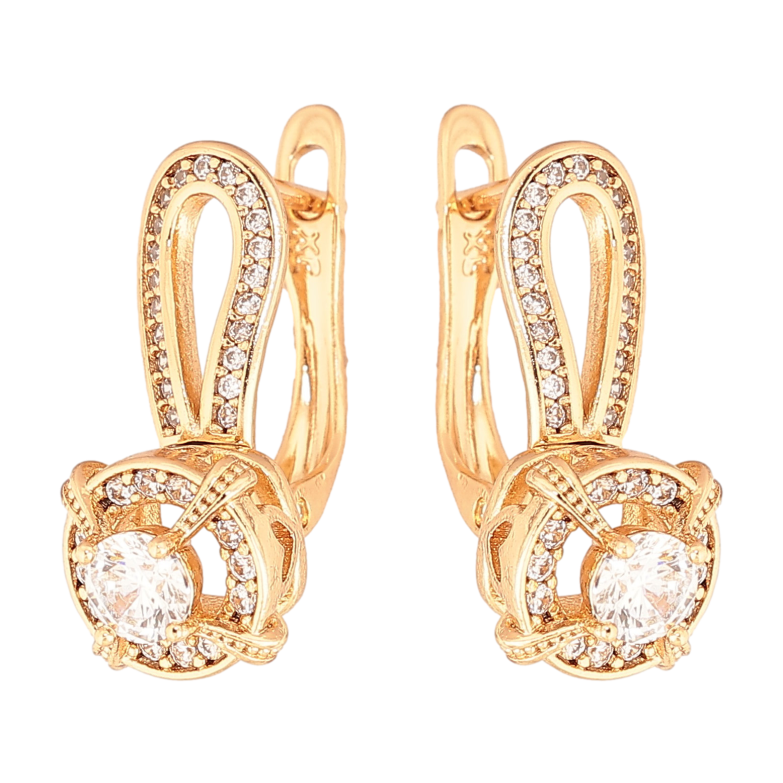 Сережки Xuping колір Позолота 18K англійський замок "Візерунок з кристалами" фото №1