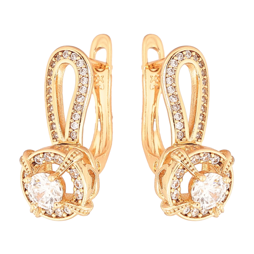 Серьги Xuping цвет Позолота 18K английский замок "Узор с кристаллами" фото №1