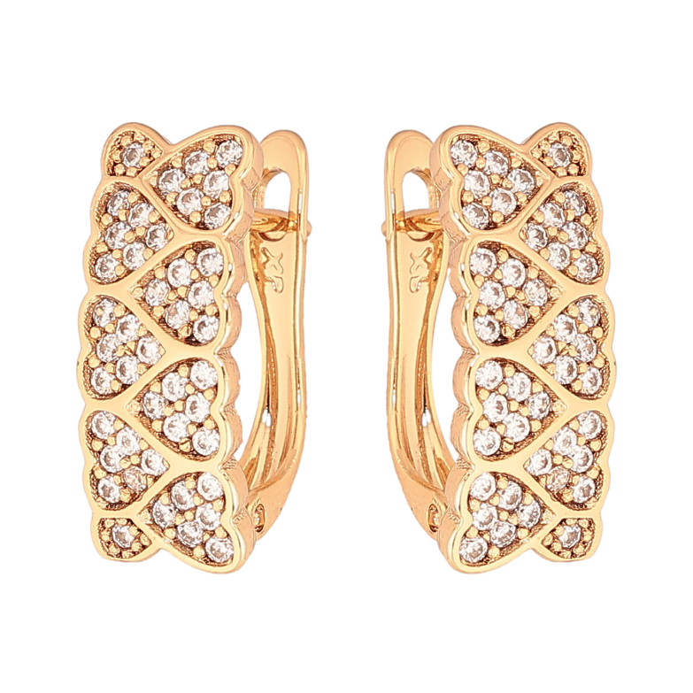 Сережки Xuping колір Позолота 18K англійський замок "Візерунок серця з кристалами" фото №1