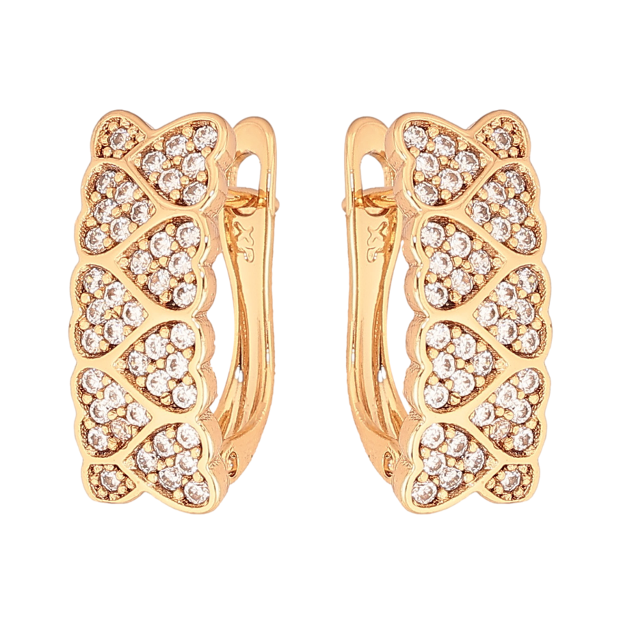 Серьги Xuping цвет Позолота 18K английский замок "Узор сердечки с кристаллами" фото №1