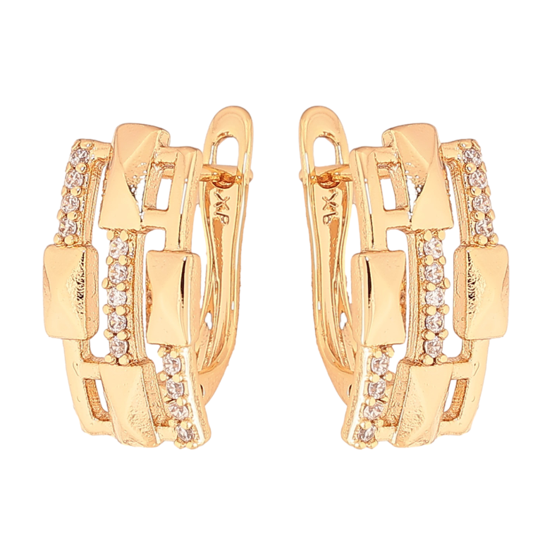 Серьги Xuping цвет Позолота 18K английский замок "Узор с кристаллами" фото №1