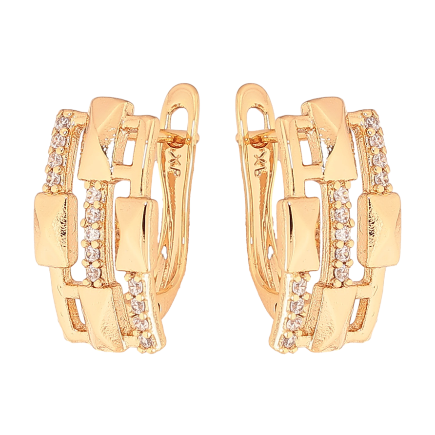 Серьги Xuping цвет Позолота 18K английский замок "Узор с кристаллами" фото №1