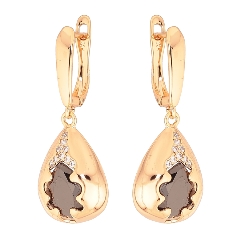 Сережки Xuping колір Позолота 18K англійський замок "Підвіски з чорними кристалами" фото №1