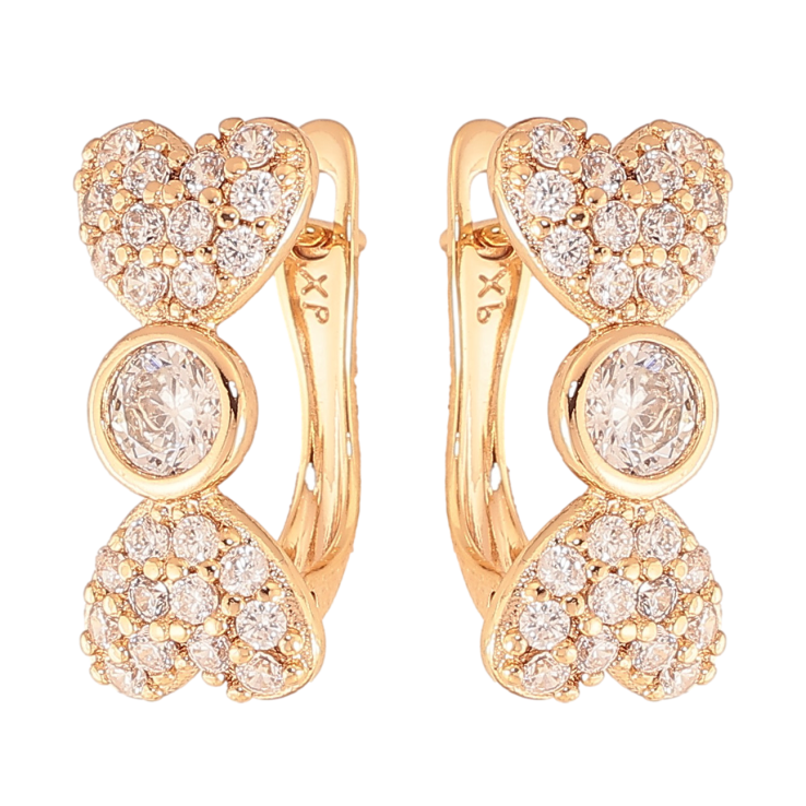 Сережки Xuping колір Позолота 18K англійський замок "Візерунок з сердечками та інкрустацією кристалами" фото №14
