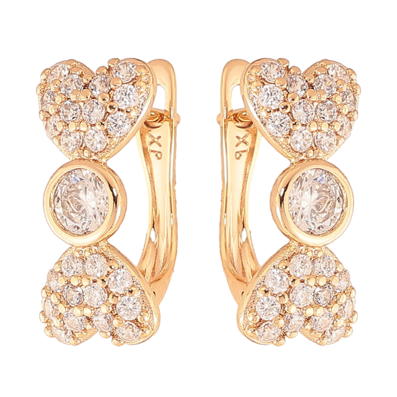 Серьги Xuping цвет Позолота 18K английский замок "Узор с сердечками и инкрустацией кристаллами" фото №1