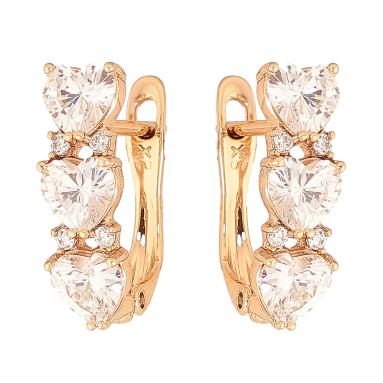 Сережки Xuping колір Позолота 18K англійський замок "Кристальные сердечки" фото №1