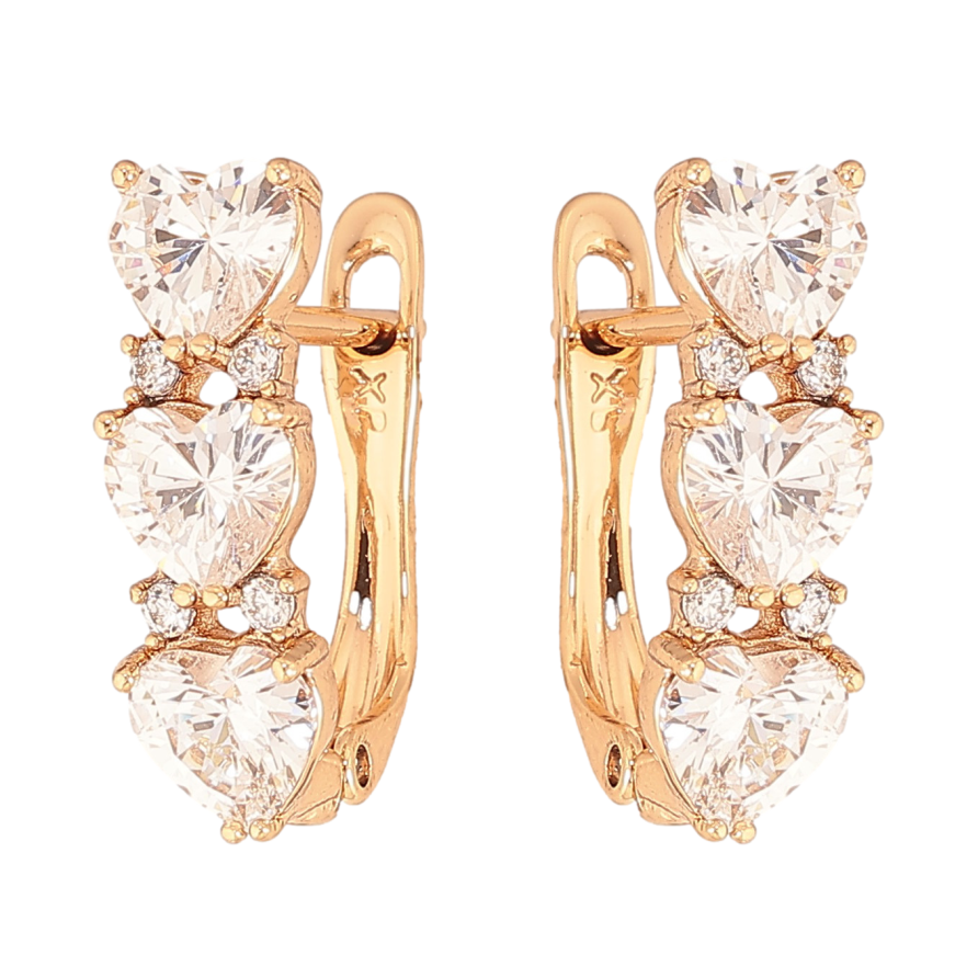 Сережки Xuping колір Позолота 18K англійський замок "Кристальные сердечки" фото №1