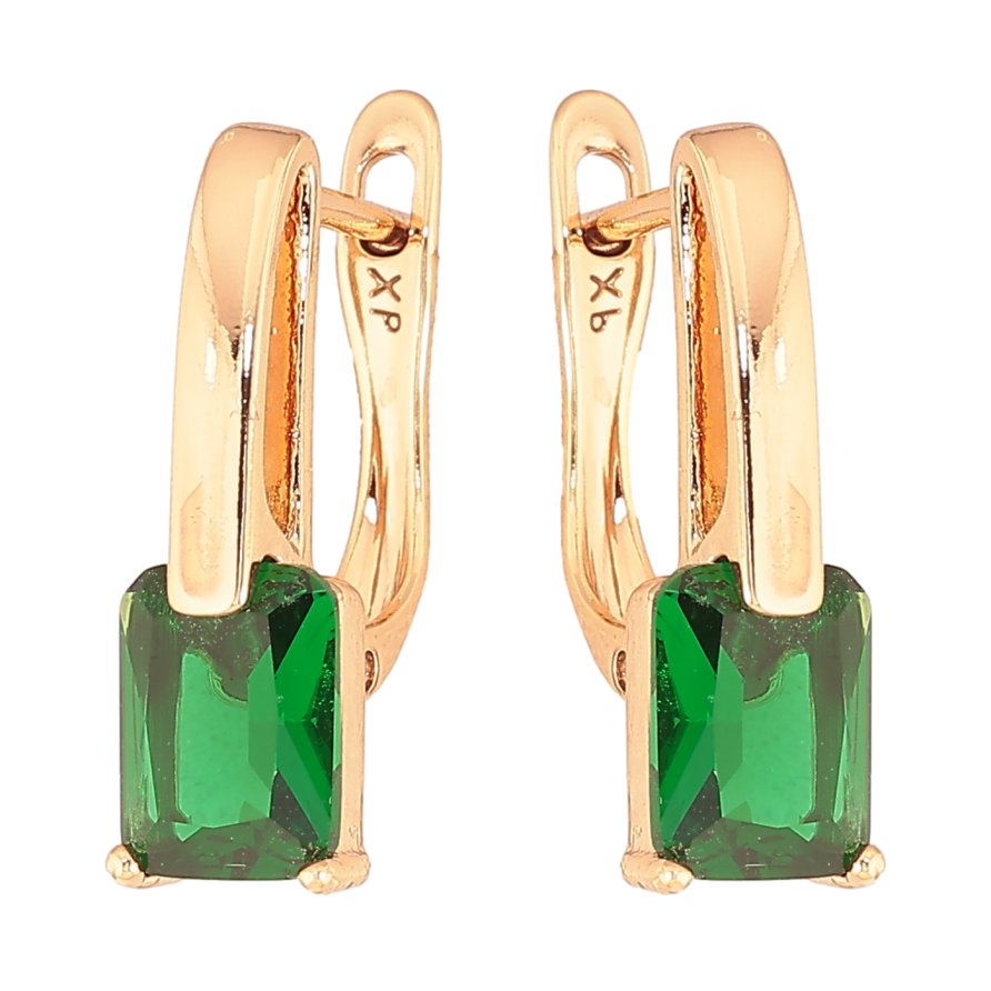 Серьги Xuping цвет Позолота 18K английский замок "Узор с зелеными кристаллами" фото №1