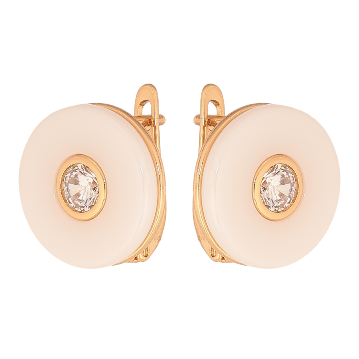 Серьги Xuping цвет Позолота 18К английский замок "Белая керамика с кристаллами" фото №9