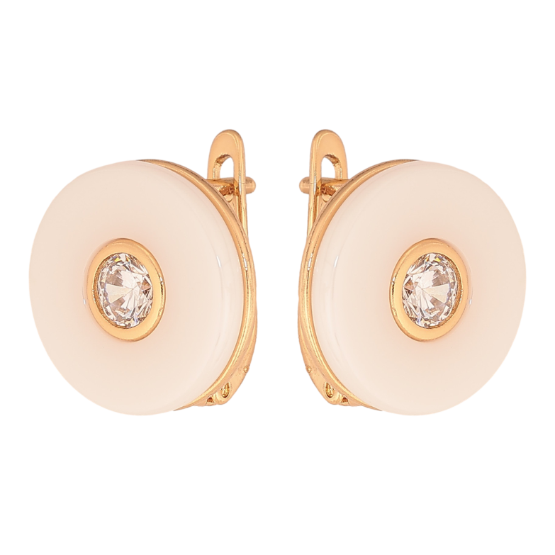 Сережки Xuping колір Позолота 18К англійський замок "Біла кераміка з кристалами" фото №1