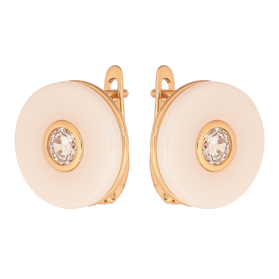 Сережки Xuping колір Позолота 18К англійський замок "Біла кераміка з кристалами" фото №1