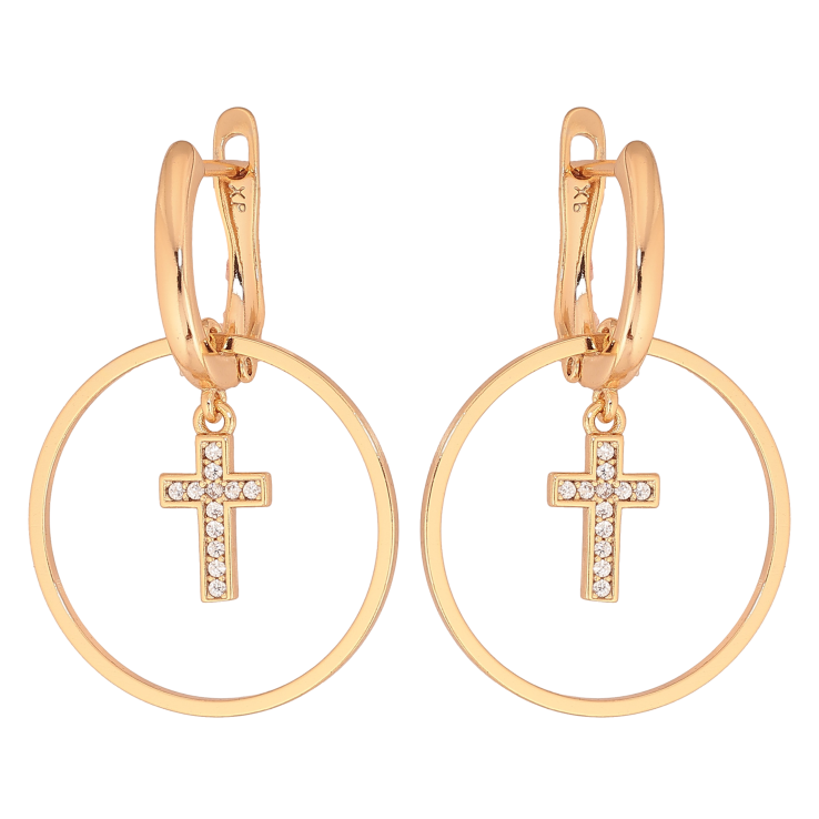 Серьги Xuping цвет Позолота 18К английский замок "Круглые подвески с крестиками" фото №3