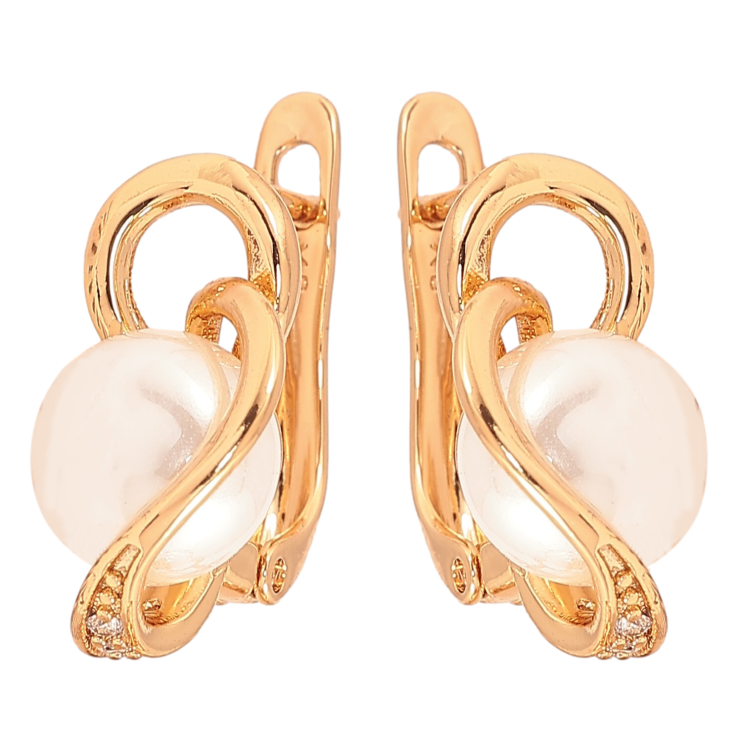 Серьги Xuping цвет Позолота 18К английский замок "Узор с жемчужинами" фото №19