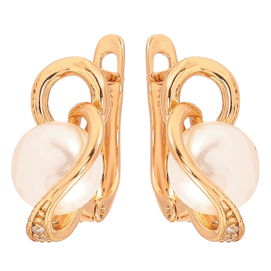 Серьги Xuping цвет Позолота 18К английский замок "Узор с жемчужинами" фото №1