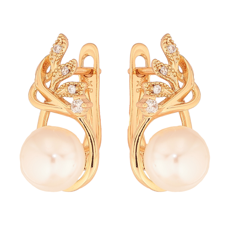 Сережки Xuping колір Позолота 18К англійський замок "Гілочки з перлинами" фото №1